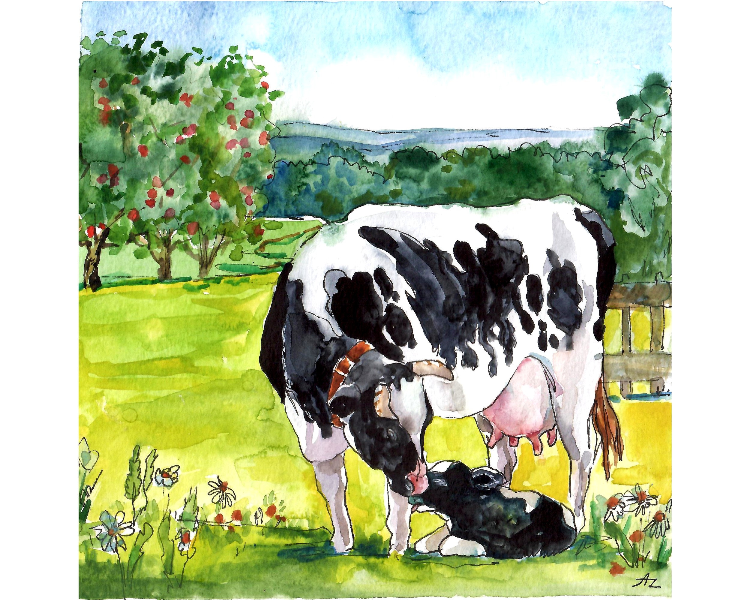 Dairy Cow Painting Farm Animal Original Art Wisconsin | Etsy