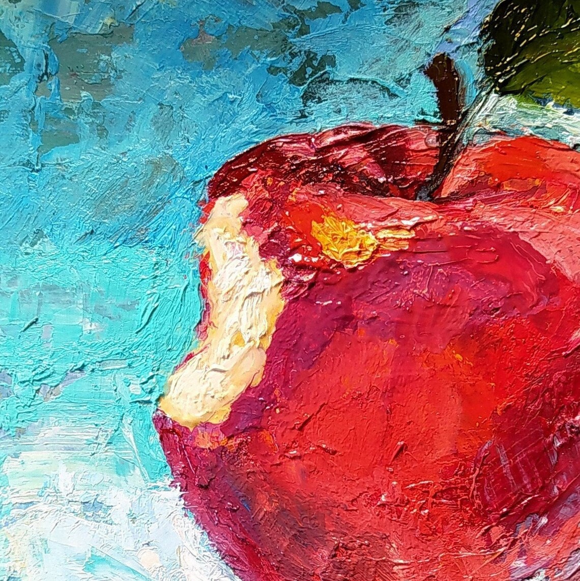 Apple Painting Bitten Fruit Original Art Impasto Still Life Etsy