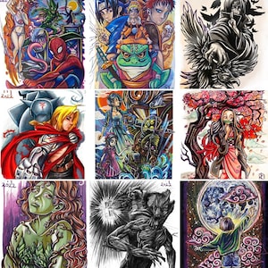 9 various prints of work done by Ryan Alex (Each Sold Separately)