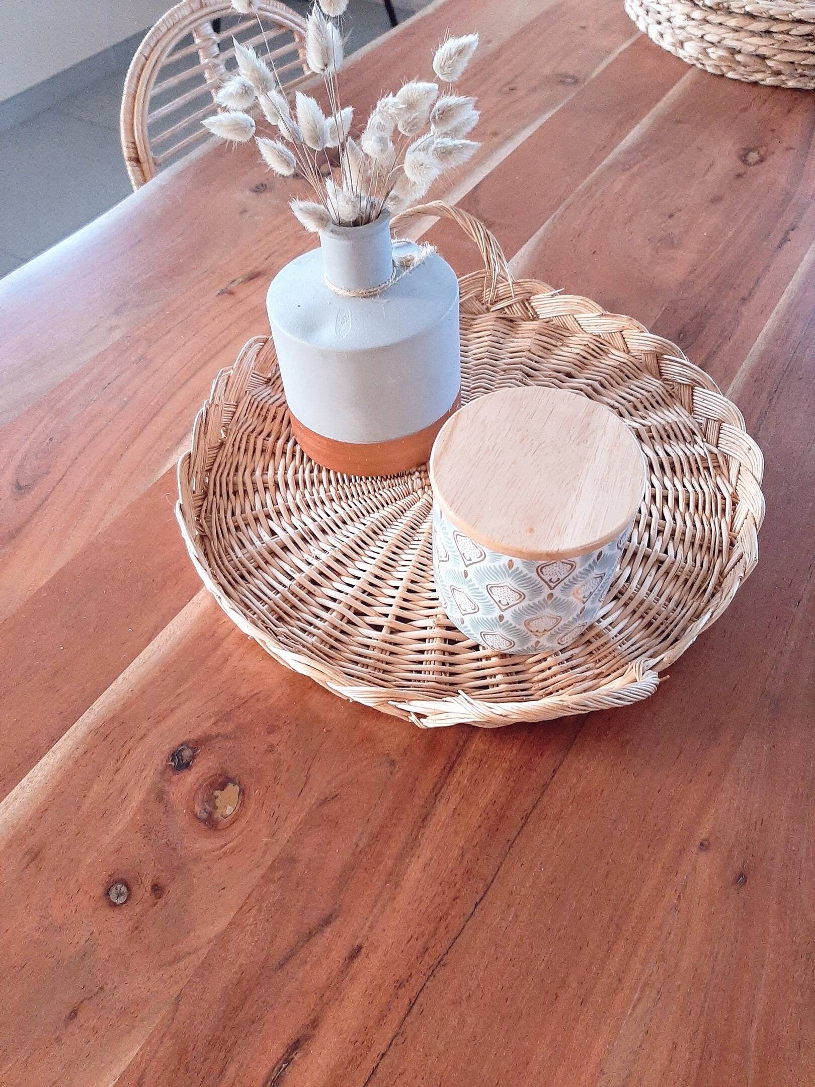 Plateau Rond en Osier Vintage