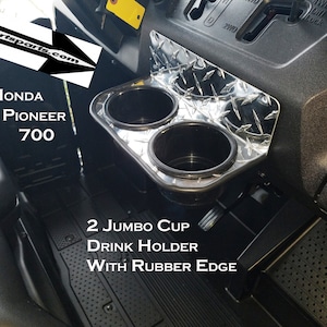 Fits Honda Pioneer 700 Dash Cup Holder Aluminum Diamond plate With Rubber edge