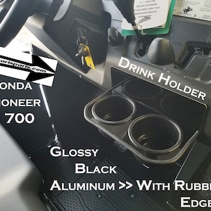 Fits Honda Pioneer 700 Black Coated Aluminum Dash Jumbo Cup Holder With Rubber Edge