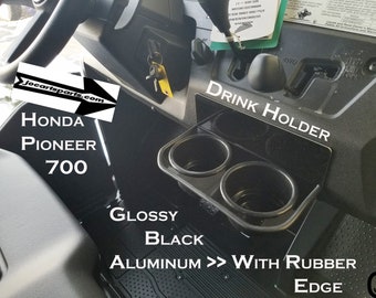 Fits Honda Pioneer 700 Black Coated Aluminum Dash Jumbo Cup Holder With Rubber Edge