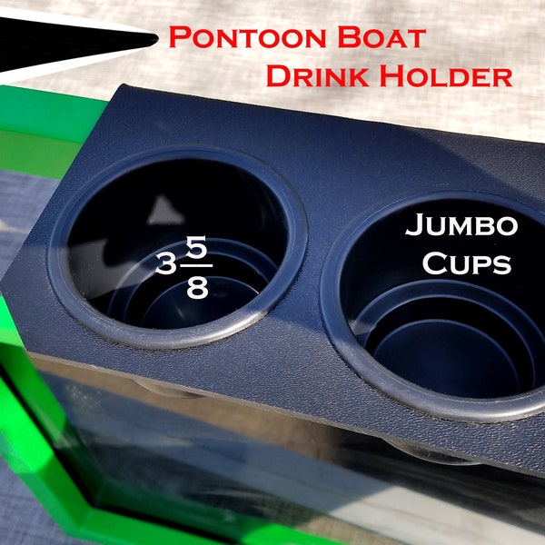 Pontoon Boat 2 Jumbo Cup Drink Holder Black Textured ABS Plastic Fits 1 1/4 Rail