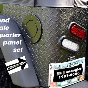 Fits Jeep TJ Wrangler 2 PC Black Aluminum Diamond Plate Rear Body Armor Corner Kit image 1