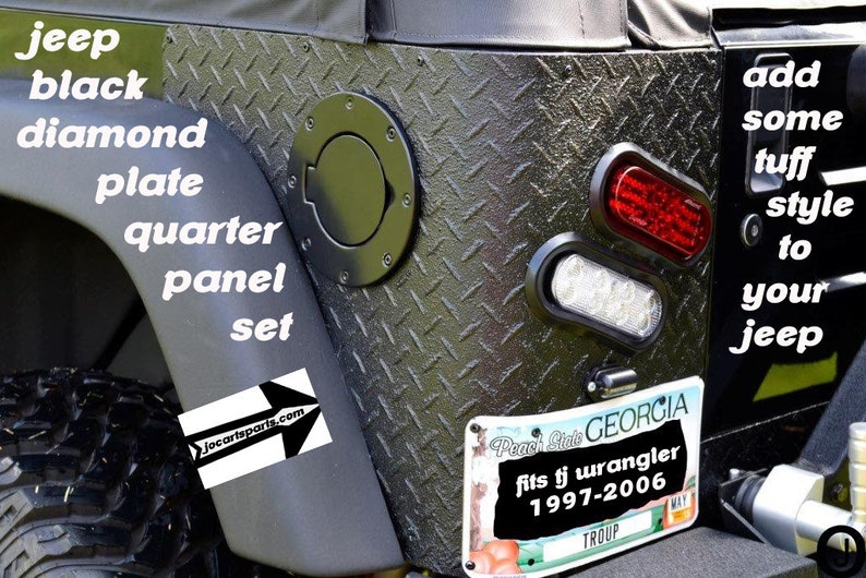 Fits Jeep TJ Wrangler 2 PC Black Aluminum Diamond Plate Rear Body Armor Corner Kit image 1