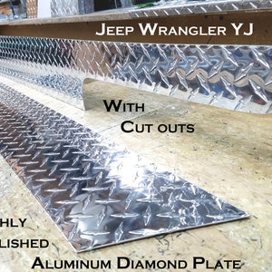 Fits JEEP Wrangler YJ Polished Aluminum Diamond Plate Side Rocker Panel Set 6&#39;&#39; Wide