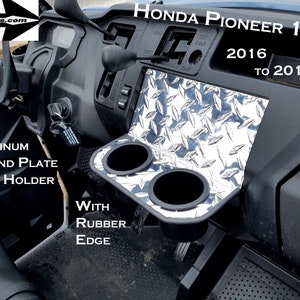 Fits Honda Pioneer 1000 Dash Cup Holder Polished Aluminum Diamond plate Rubber Edge