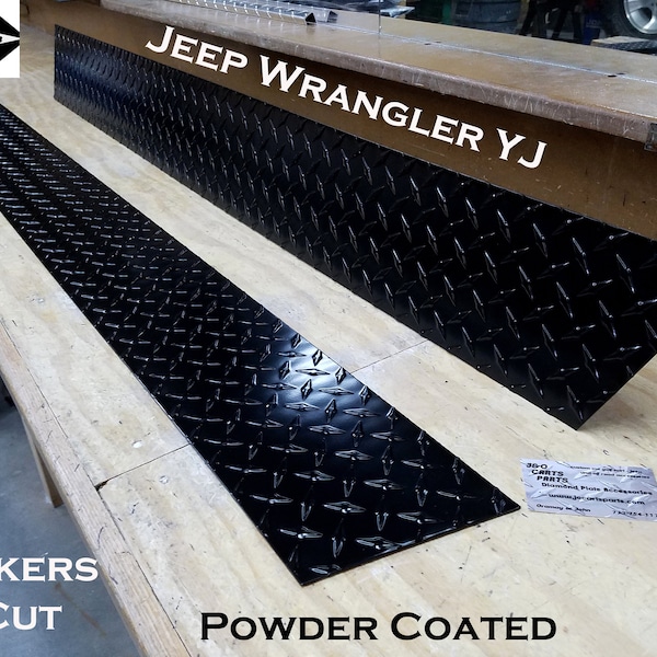 Fits JEEP Wrangler YJ Powder Coated Alum Diamond Plate Rockers no cut out Set