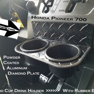 Fits Honda Pioneer 700 Dash Cup Holder Powder Coated Diamond plate With Rubber edge