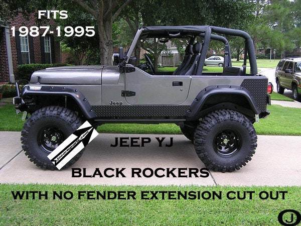 Fits Jeep YJ Black Aluminum Diamond Plate Side Rocker Panels With No ...
