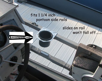 Pontoon Boat Diamond Plate cup holder fits 1 1/4 inch rails, golf carts-trucks