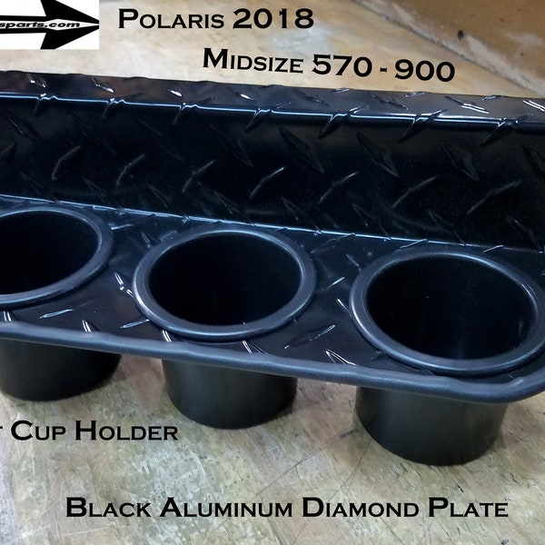 Fits 2018 Polaris 570 & 900 Midsize Black Diamond Plate Backseat Cup Holder with Rubber edge