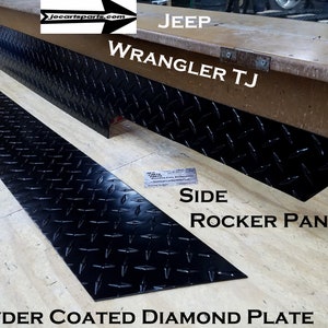 Fits Jeep Wrangler TJ Powder Coated Black Aluminum Diamond Plate Rockers With Cut SET