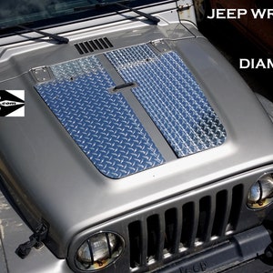 Fits Jeep  Wrangler TJ 2pc Aluminum  Diamond Plate Hood Cover &gt;&gt;&gt; With Washer Fluid Hole In Center of hood