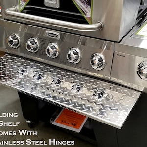 Fits Cuisinart 5 burner Grill Polished Aluminum Diamond Plate Folding Shelf