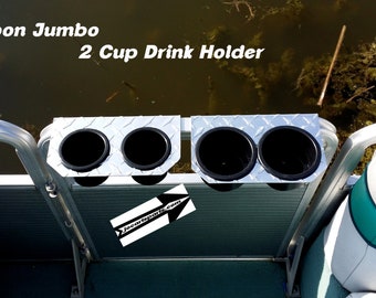 Diamond Plate JUMBO 2 Cup Holder Fits >>> 1 Inch Pontoon Boat Fence Rail