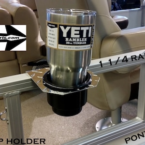 Pontoon Boat 1 JUMBO Cup Holder Fits 1 1/4 Inch side Rail Aluminum Diamond Plate