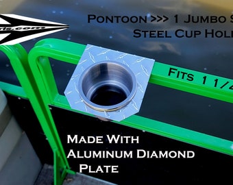 Pontoon Boat 1 JUMBO Stainless Steel Cup Holder Fits over 1 1/4 Inch side Rail