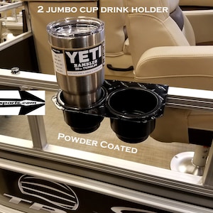 Pontoon Boat 2 Jumbo Cup Drink Holder Powder Coated Aluminum Diamond Plate Fits 1 1/4 Side Rail