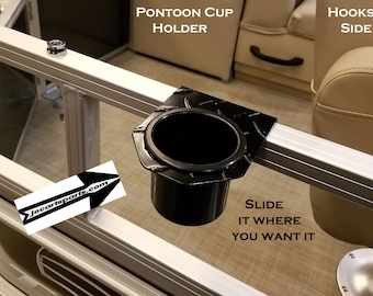 Pontoon Boat Black Powder Coated Diamond Plate cup holder fits 1 1/4 inch rails