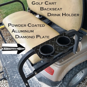 Golf Cart Backseat 2 Cup Drink Holder Black Powder Coated Aluminum Diamond Plate