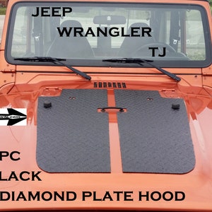 Fits Jeep TJ 2 pc black Diamond Plate Hood Cover With 2 Washer Fluid Holes