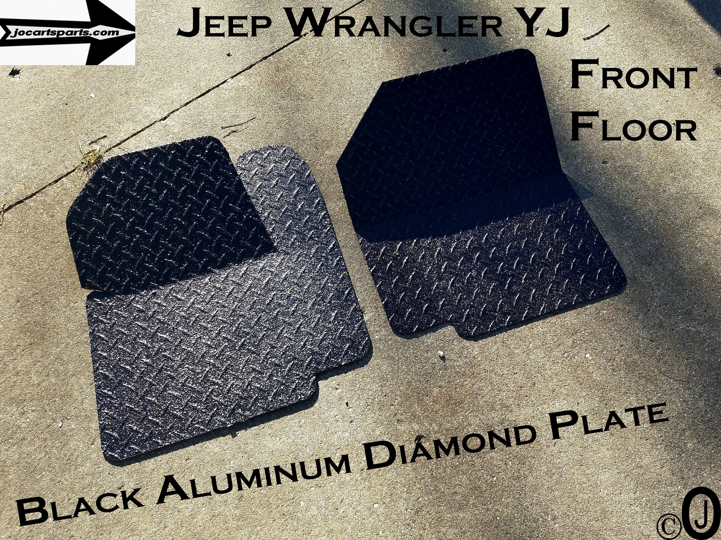 Black Diamond Plate Floor Boards For Jeep Wrangler YJ (1987-1995) - Bed Liner Coated