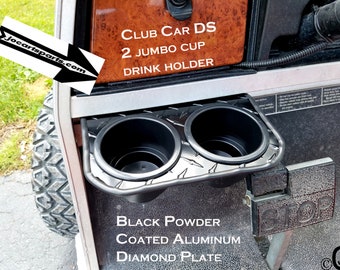 Fits Club Car DS 2 Jumbo Cup Drink Holder Black Powder Coated Aluminum Diamond Plate