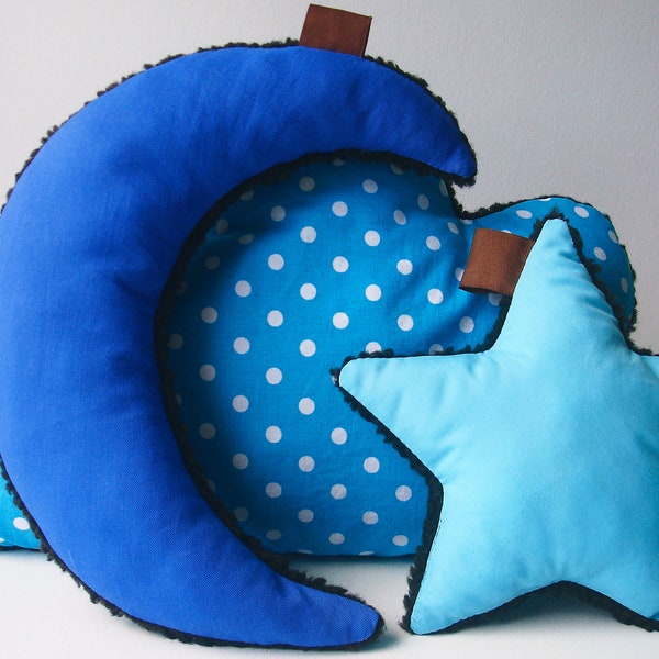 Gift set cloud moon star pillows, sky theme decor, sky blue pillow, shaped pillows, moon decor, lavender pillows, fluffy pillow, blue