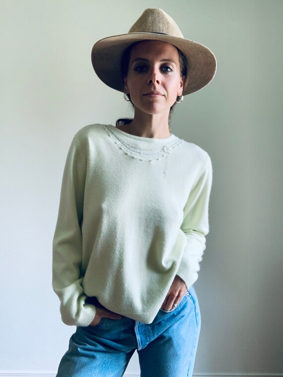 VINTAGE lime green beaded sweater