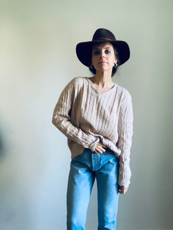 VINTAGE cotton cable knit pullover sweater | beig