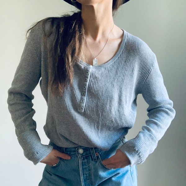 VINTAGE grey ribbed cotton blend Henley | long sleeve | BUM equipment