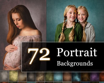 May include: A set of 72 digital portrait backgrounds. The backgrounds are a variety of colors and textures, including blue, green, brown, and gray. The backgrounds are perfect for photographers who want to create professional-looking portraits.