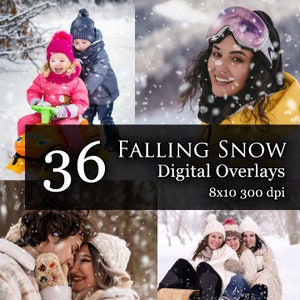 36 Falling Snow Overlays,  Snow Photoshop Overlays, Winter Overlays, Snowing PS Overlays, Christmas Snow Overlays, Snowy