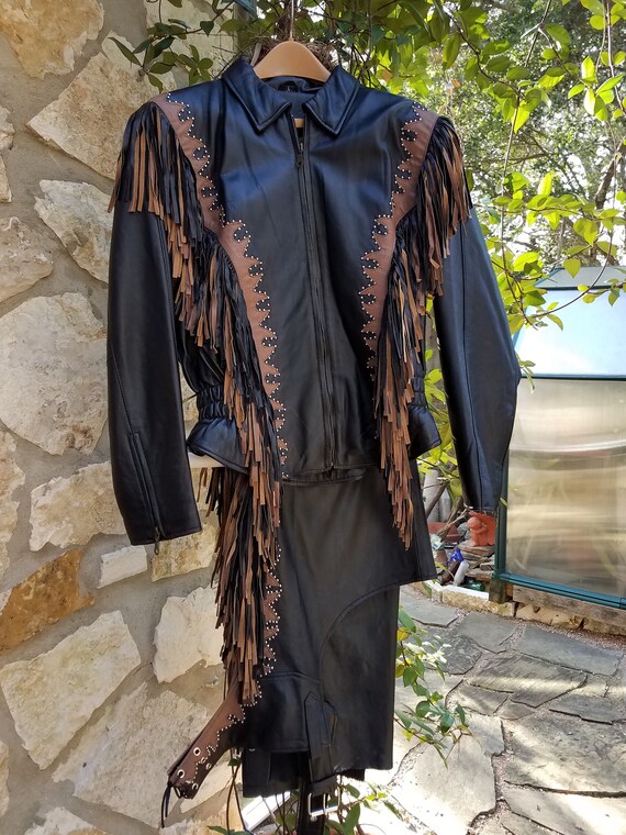 Vintage Vance Leathers USA Black Fringed Biker Jac