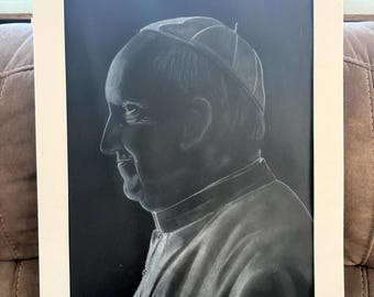 Papst Franziskus – Kohleporträt: Licht- und Schattenprofil