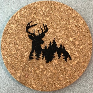 7&quot; DEER ENGRAVED CORK Trivet