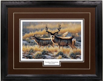 Mule Deer Print - Hardwood Frame, Hunting Cabin Decor