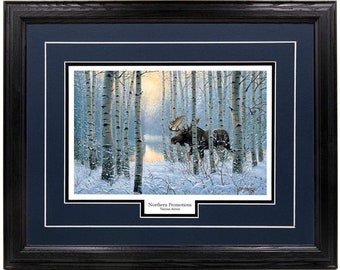 Moose in Aspen Grove Art Print – "On the Move" by Derk Hansen, Framed Wildlife Decor, Ready to Hang