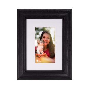 Custom - Black Oak Hardwood 5x7 Picture Frame w Single White Mat- Fits 4x6 Photo - 2 Custom Mouldings -  Made in USA