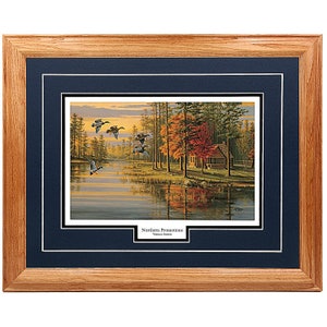 Autumn Glow by Mary Pettis Wall Art Mallard Duck Hardwood Frame 17x21 Wildlife Print 5 Matte Colors 3 Custom Mouldings Cabin Decor Blue Mat