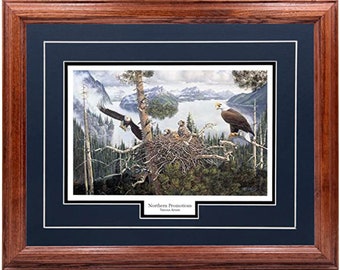 Eagle Nest Wall Art Hunting Decoration Hardwood Frame 17x21 Wildlife Print Painting 5 Mat Colors 4 Custom Moldings Dark Oak Frame