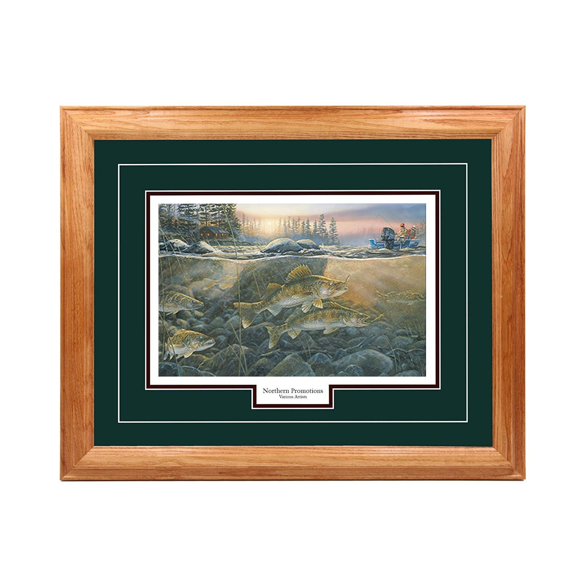 Walleyes on the Rocks by Terry Doughty - Real Solid Hardwood Picture Frame in Multiple Colors - Double Mat - Walleye Fishing - Rustic Cabin