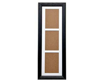 NEW! Custom 7" x 23" Photo Collage Frame - 3 Hole Openings for 5" x 7" Photos - Real Hardwood Oak Moulding - White Matte - Made in the USA