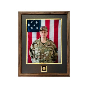 US Army Custom Military Photo Frame - 14&quot; x 18&quot; - Solid Red Oak - Real Hardwood Moulding - Holds Vertical 11&quot; x 14&quot; Photo - Made in the USA