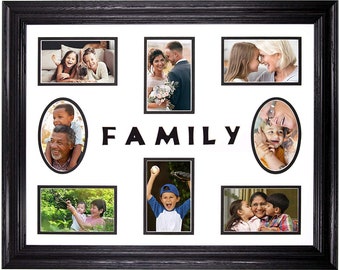 Hardwood Family Photo Collage Frame – Holds Eight 3x5 Pictures - 16x20 Glass