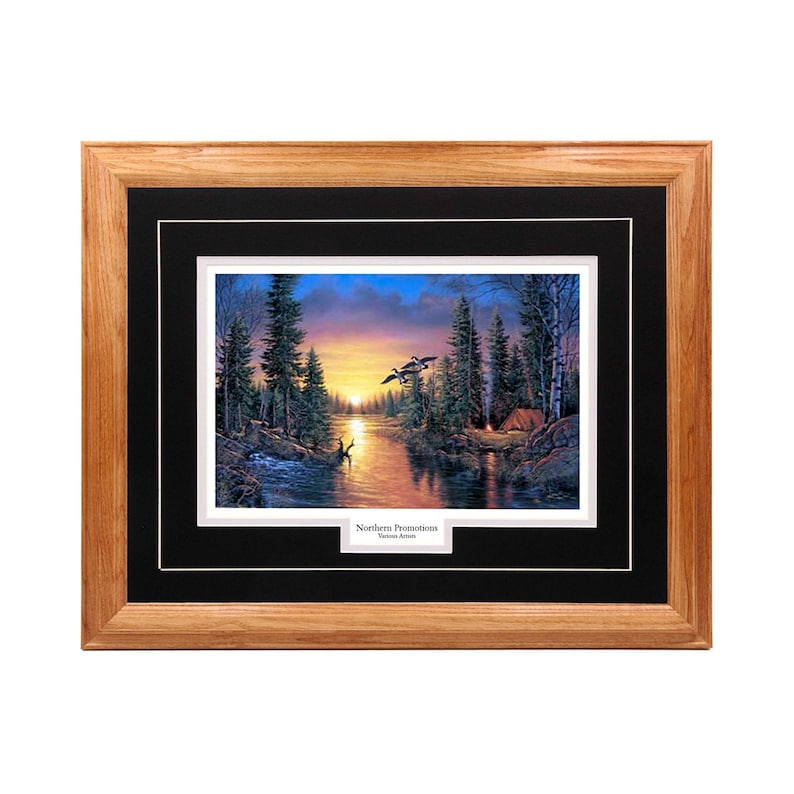River Sunset Geese Sunset Arrival by Derk Hansen Double Mat Framed Wall Art Real Solid Hardwood Picture Frame in Multiple Colors