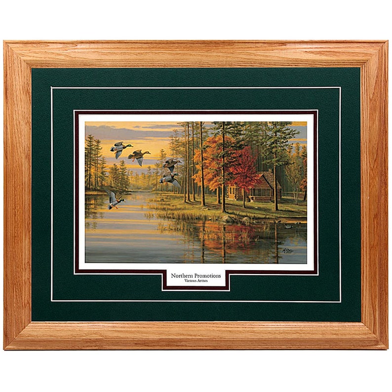 Autumn Glow by Mary Pettis Wall Art Mallard Duck Hardwood Frame 17x21 Wildlife Print 5 Matte Colors 3 Custom Mouldings Cabin Decor Green Mat