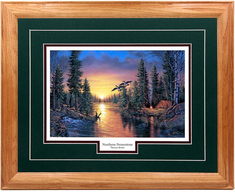 River Sunset Geese Sunset Arrival by Derk Hansen Double Mat Framed Wall Art Real Solid Hardwood Picture Frame in Multiple Colors